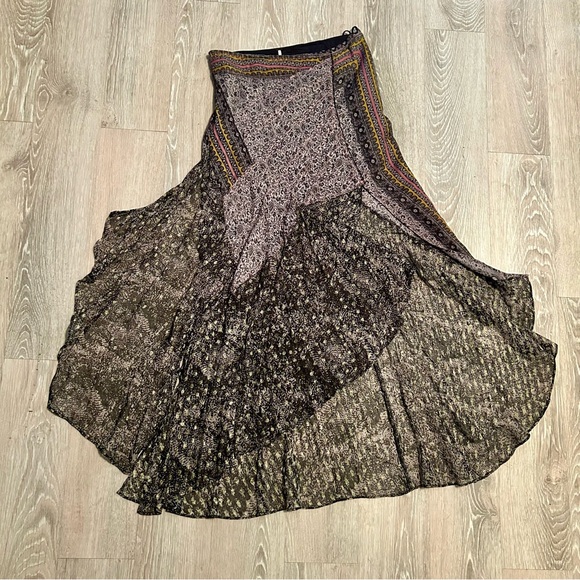 Free People Boho Gypsy Black White Asymmetrical Split Hem Sheer Maxi Skirt 4 XS - Picture 13 of 16